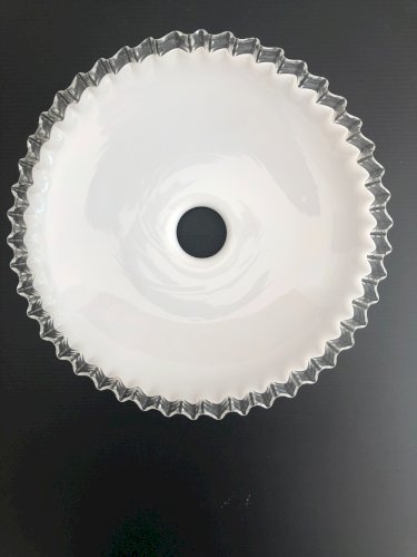 Ancien Abat-jour en opaline verre blanc dentelé vintage diam 27 cm