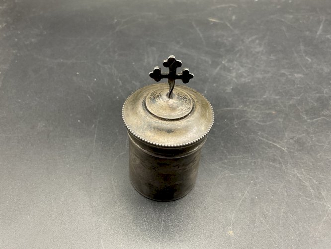 Ancien ampoules huiles sainte argent massif , Calice patène religion