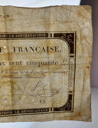 Ancien assignat, 250 Livres, 1793 / 7ème Vendémiaire lan deux
