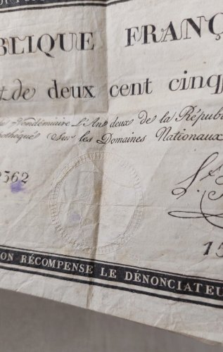Ancien assignat, 250 Livres, 1793 / 7ème Vendémiaire lan deux