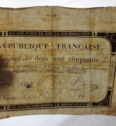 Ancien assignat, 250 Livres, 1793 / 7ème Vendémiaire lan deux