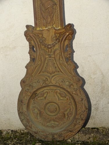 -ANCIEN BALANCIER POUR HORLOGE PENDULE COMTOISE EN LAITON REPOUSSE JUS GRENIER D