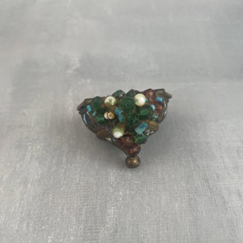 Ancien bénitier partie basse laiton émail cloisonné transformé en boite pilulier