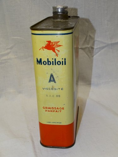 -ANCIEN BIDON MOBILOIL PLEIN AVEC SON HUILE COLLECTION VHC GARAGE AUTOMOBILIA