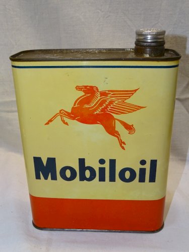 -ANCIEN BIDON MOBILOIL PLEIN AVEC SON HUILE COLLECTION VHC GARAGE AUTOMOBILIA