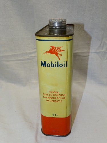 -ANCIEN BIDON MOBILOIL PLEIN AVEC SON HUILE COLLECTION VHC GARAGE AUTOMOBILIA