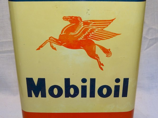-ANCIEN BIDON MOBILOIL PLEIN AVEC SON HUILE COLLECTION VHC GARAGE AUTOMOBILIA