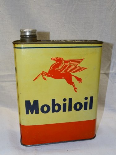 -ANCIEN BIDON MOBILOIL PLEIN AVEC SON HUILE COLLECTION VHC GARAGE AUTOMOBILIA