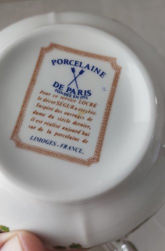 Ancien bol à soupe + sous bol, en porcelaine de Paris Limoges, Locré décor Ségur