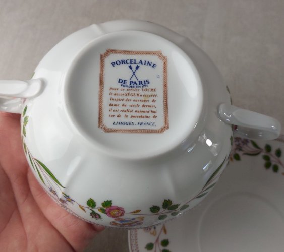 Ancien bol à soupe + sous bol, en porcelaine de Paris Limoges, Locré décor Ségur