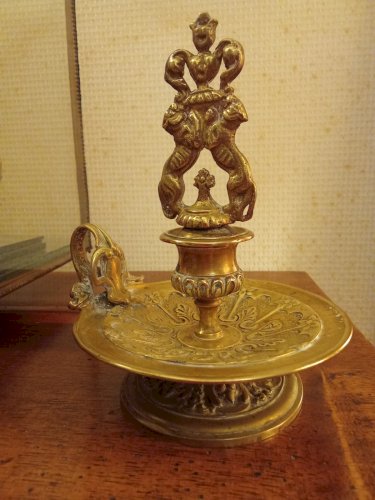 Ancien bougeoir à main De Table De Chambre Bronze 19 Ème Siècle Old candlestick