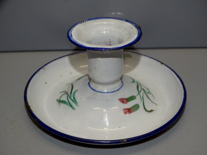 -ANCIEN BOUGEOIR A MAIN EMAIL EMAILLE à décor de fleurs COLLECTION DECO   D
