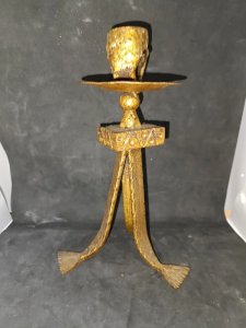antique brutalist gold metal candlestick period to define in good condition