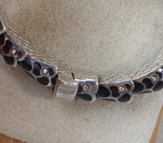 Ancien bracelet forme serpent articulé, en argent massif et émail cloisonné ^