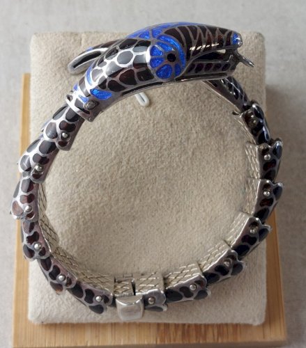 Ancien bracelet forme serpent articulé, en argent massif et émail cloisonné ^
