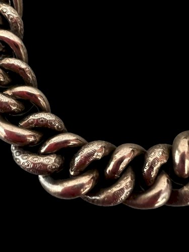 Ancien Bracelet Gourmette Fin 19E Début Xxe Siècle Argent Vermeil Unisexe