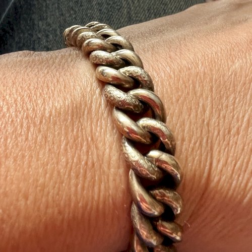 Ancien Bracelet Gourmette Fin 19E Début Xxe Siècle Argent Vermeil Unisexe