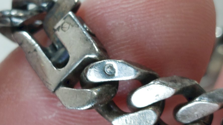 Ancien bracelet / gourmette, Nadine, en argent massif, vintage ^