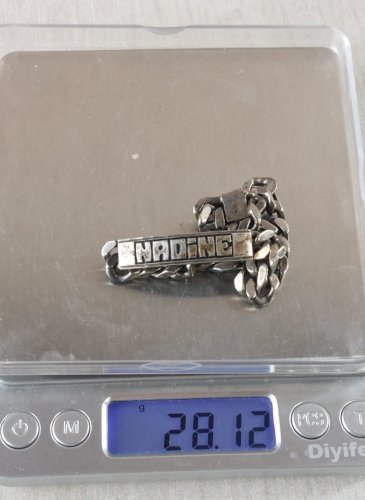Ancien bracelet / gourmette, Nadine, en argent massif, vintage ^