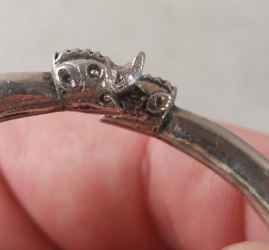 Ancien bracelet indien, fermoir tête d'éléphant, en argent