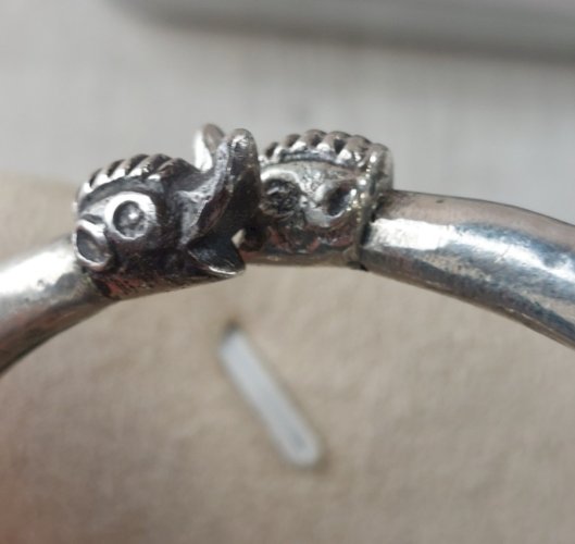Ancien bracelet indien, fermoir tête d'éléphant, en argent