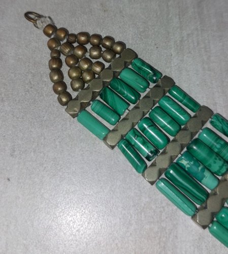 Ancien bracelet indien, multi rangs, en argent et malachite