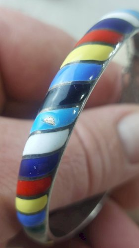 Ancien bracelet jonc, en argent émaillé, Thailand Sterling, vintage ^