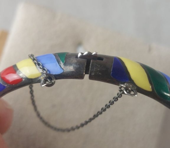 Ancien bracelet jonc, en argent émaillé, Thailand Sterling, vintage ^