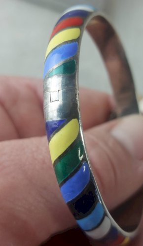 Ancien bracelet jonc, en argent émaillé, Thailand Sterling, vintage ^