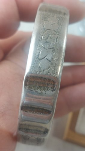 Ancien bracelet jonc / manchette, décor gravé, en argent 800, vintage