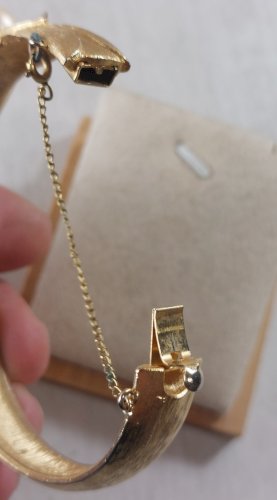 Ancien bracelet jonc / manchette, décor perles, en métal doré, vintage