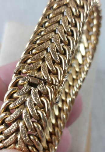 Ancien bracelet maille américaine, en plaqué or, EZ ZRG