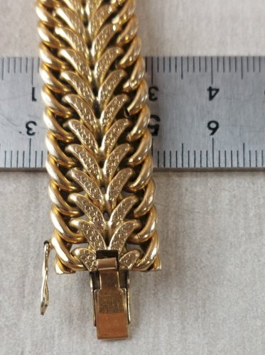 Ancien bracelet maille américaine, en plaqué or, EZ ZRG
