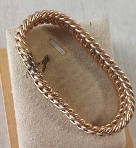 Ancien bracelet maille double, en plaqué or, EZ Made in France