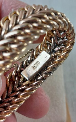 Ancien bracelet maille double, en plaqué or, EZ Made in France