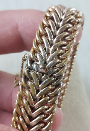 Ancien bracelet maille double, en plaqué or, EZ Made in France