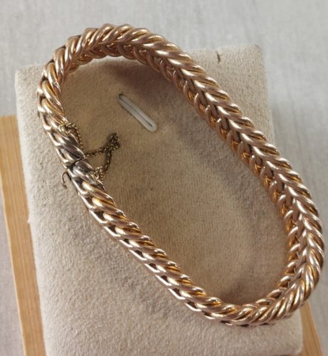 Ancien bracelet maille double, en plaqué or, EZ Made in France