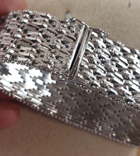 Ancien bracelet maille large, en métal argenté, vintage