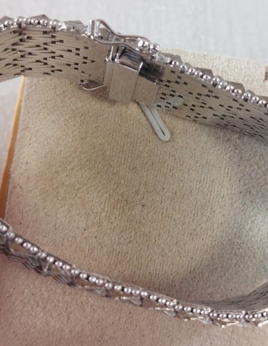 Ancien bracelet maille large, en métal argenté, vintage