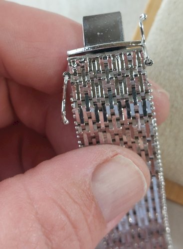 Ancien bracelet maille large, en métal argenté, vintage