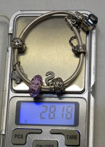 -ANCIEN BRACELET PANDORA ARGENT AVEC 5 CHARMS PAPILLON & S avec BRILLANTS     D