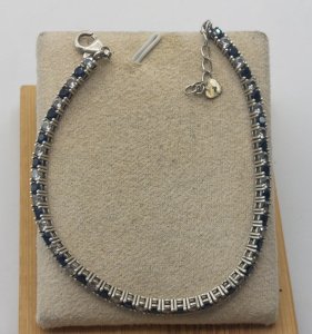Vintage zircon bracelet + blue stones, in solid silver