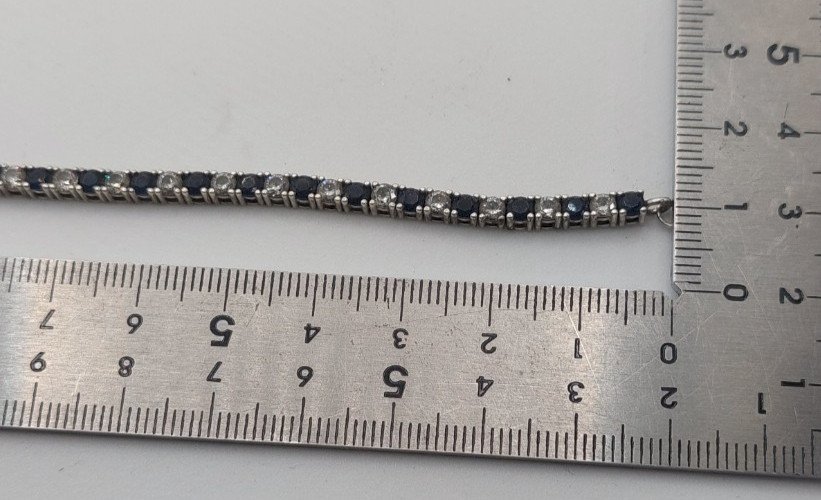 Ancien bracelet zircon + pierres bleues, en argent massif