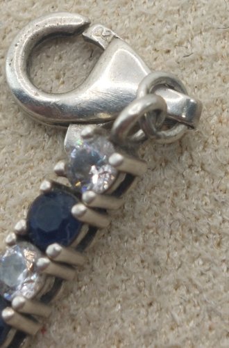 Ancien bracelet zircon + pierres bleues, en argent massif