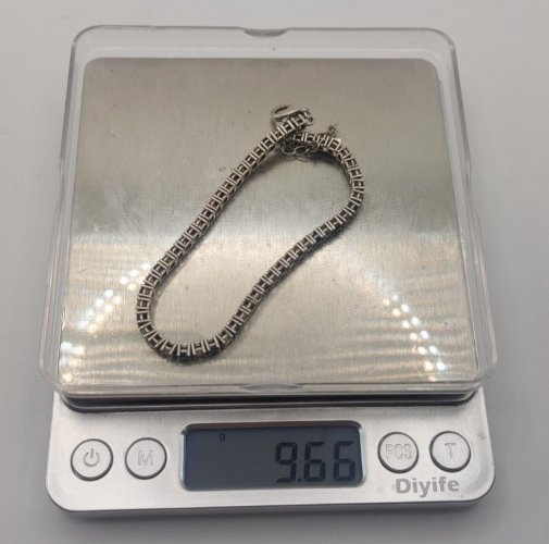 Ancien bracelet zircon + pierres bleues, en argent massif