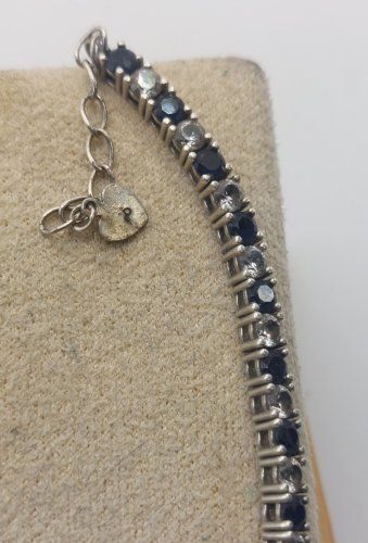 Ancien bracelet zircon + pierres bleues, en argent massif