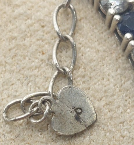 Ancien bracelet zircon + pierres bleues, en argent massif