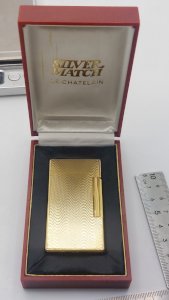 Vintage golden metal lighter, Le Chatelain, Silver Match.