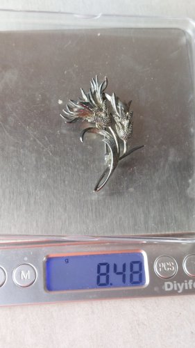 Ancien broche décor fleur, en argent 800 ^
