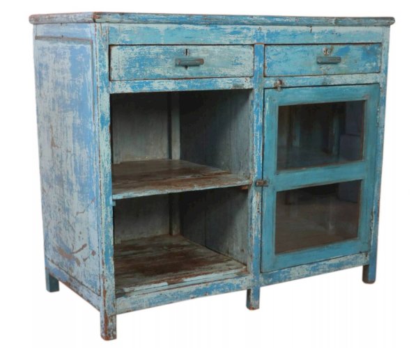 Ancien buffet en teck birmane patine bleue d’origine